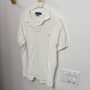 Polo by Ralph Lauren Men's Cream Polo Shirt with Red Logo